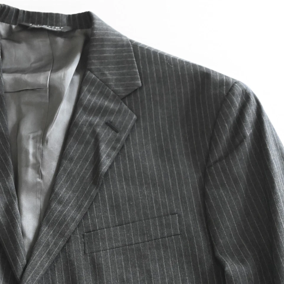 J Ferrar 44R 34x30 Gray Stripe 100% Wool Mens Jacket Pants Suit - Image 2 of 4