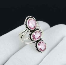 Rose Quartz 925 Sterling Silver Beautiful Statement Lovely Ring, All Size M1062