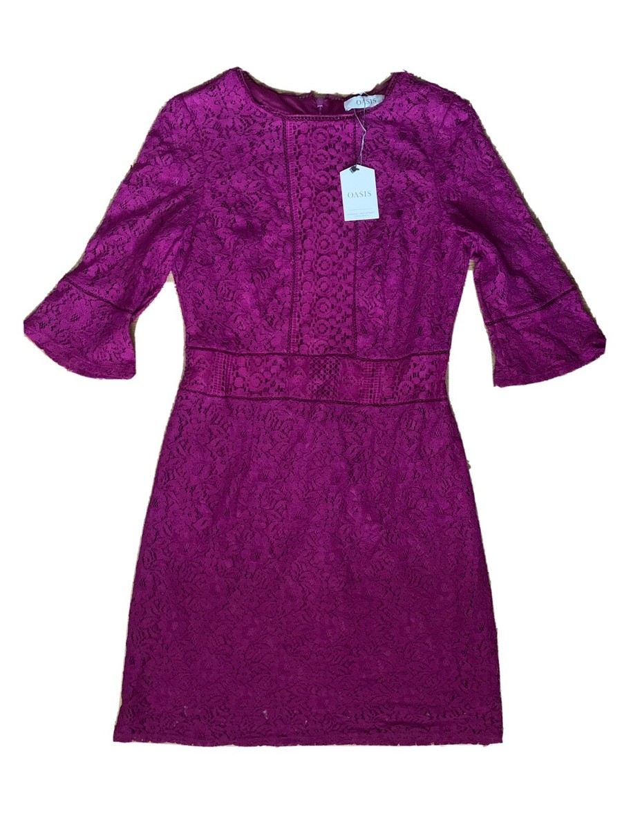 Oasis Kick Sleeve Lace Dark Purple Dress Size S rrp 48 | eBay UK