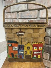 RARE Vtg 1968 San Antonio Texas Caro Nan Inscribed Wooden Basket Handbag