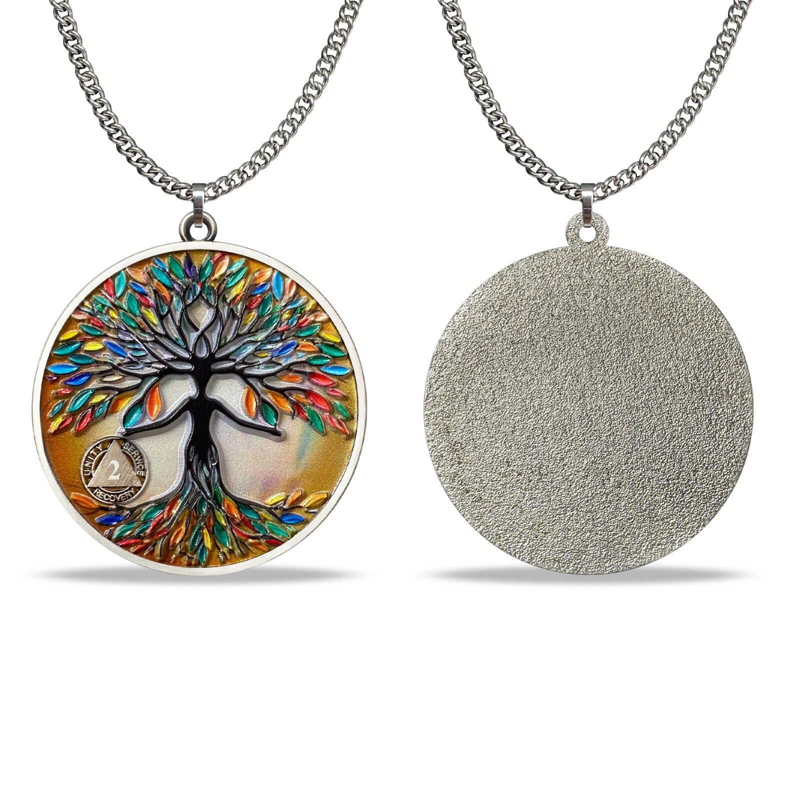 2 Years Months Sobriety Coin Recovery Medallion Necklace Pendant Tree of Life