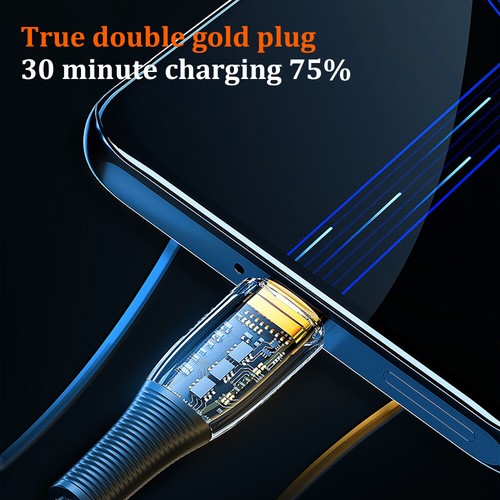 120W/6A USB C Cable Fast Charging USB-A to Type C Charger Cord Transparent - Photo 5 sur 17