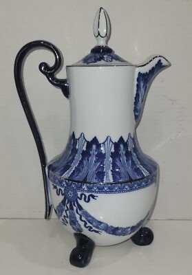 Cobalt Blue & White Rosette Coffee Pot , Bombay & Company