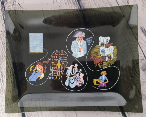 Vtg Mid Century Houze Art Smoked Glass Trinket Tray Coats & Clark Sewing Thread - Picture 3 of 7