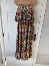 Label Be  Women's Cream Floral Strapless Bandeau Maxi Dress Boho UK 18 XL B8