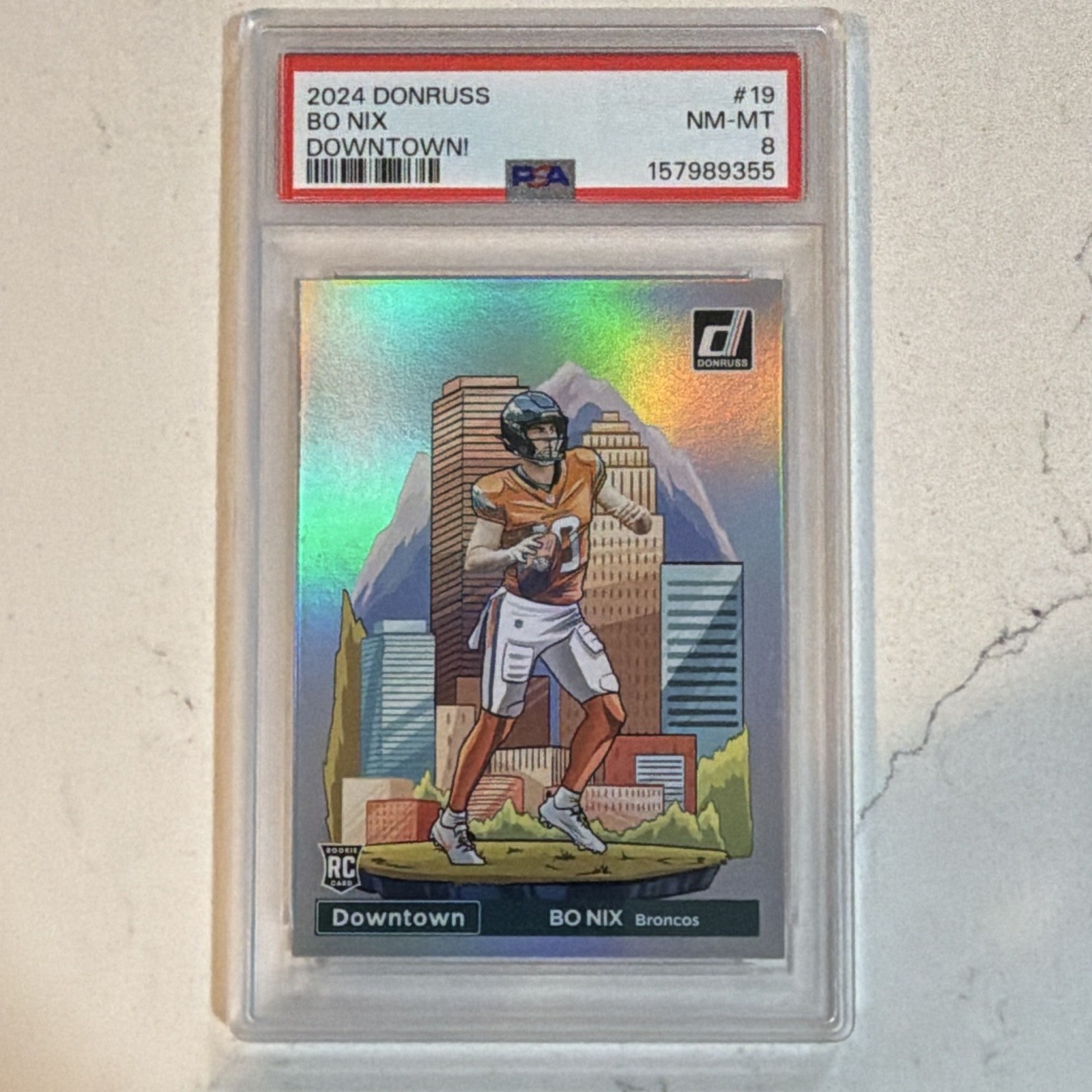 2024 Panini Donruss Downtown! Bo Nix Broncos #19 Rookie Insert PSA 8 157989355