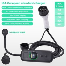 16A Portable EV Charging Cable Type 2 UK Plug Home Electric Vehicle Car Charger