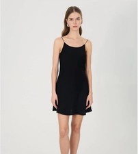 Sezane Black Slip Night Dress Spaghetti Strap Parisian Coquette S/M Loungewear