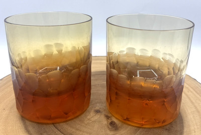 Moser Pebbles Double Old Fashioned Amber Tumblers/Glasses 12.5 Oz Set Of 2