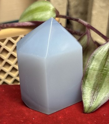 POLISHED NATURAL '' BLUE CHALCEDONY STONE TOWER FROM TURKEY 123.7 Grams