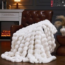 Cozy Plush Faux Fur Bubble Blanket Soft Polyester Perfect Home Travel Gift New