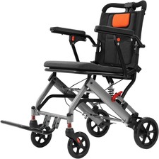 Transport Wheelchair Folding with Locking Handbrake Removable Flip Armrests