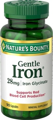 Nature's Bounty Gentle Iron 28 mg 90 Count (Pack of 3), No Artificial Color
