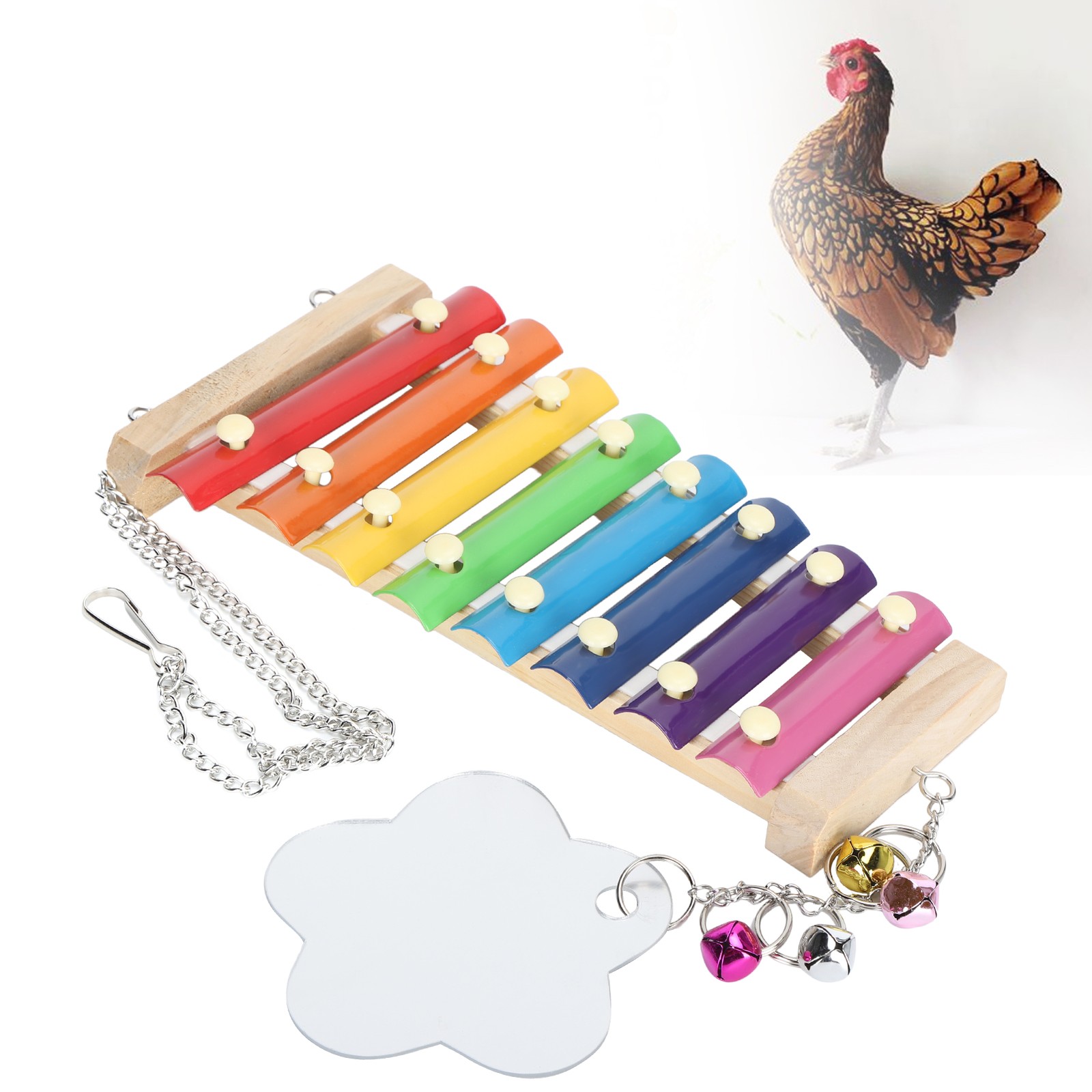 Pet Chicken Xylophone Toy Hens Parrots Hanging Wooden Pecking Xylophone With