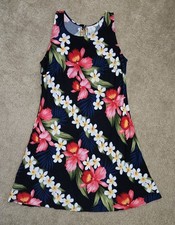 Two Palms Vintage Women Hawaiian Dress Navy Floral A-Line Sleeveless Size S