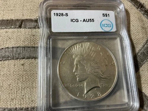 1928-S ICG AU-55 Peace Dollar 90% fine silver