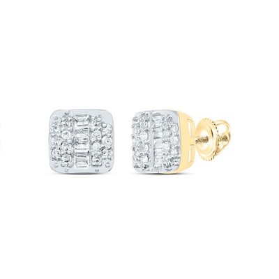 Quadratische Baguette-Ohrstecker 0,14 kt natürlicher Diamant 10 kt Gelbgold