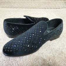 Velvet Studded Mens Loafers Size 9 Black Slip On Formal Dress Shoes M&K MK-8897