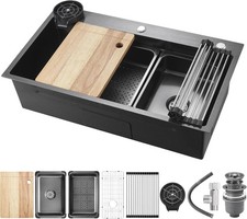 Stainless Steel 30" Undermount Kitchen Sink Single Bowl 9" Deep Basin 3-Way Fitt