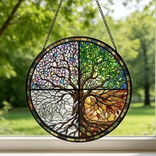 Tree of Life Stained Glass Suncatcher, Four Seasons Tree Glass Ornament, Spring
