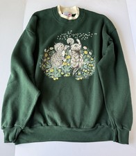 90's Vtg Morning Sun Womens Sweatshirt Cats Flowers Grandma Cottage Core Sz XL