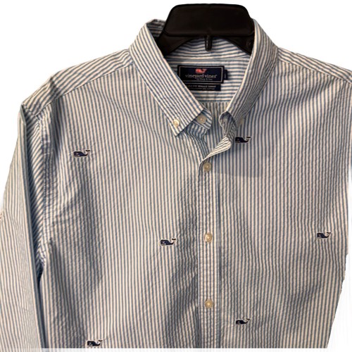 Vineyard Vines Men’s SEERSUCKER Shirt Button Down Blue & White Stripe Size L - Picture 2 of 11