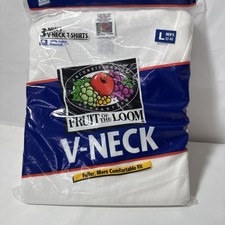 Vintage 1996 NOS Fruit Of The Loom White V-Neck T-Shirt 3 Pack Size L