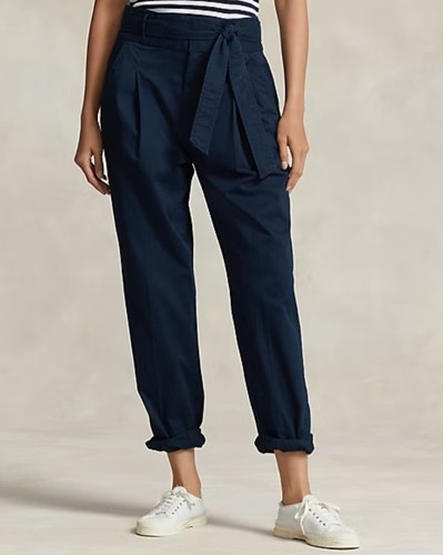 Polo Ralph Lauren Belted Twill Chino Crop Trousers - Navy - Size UK12 EU40 - Picture 3 of 5