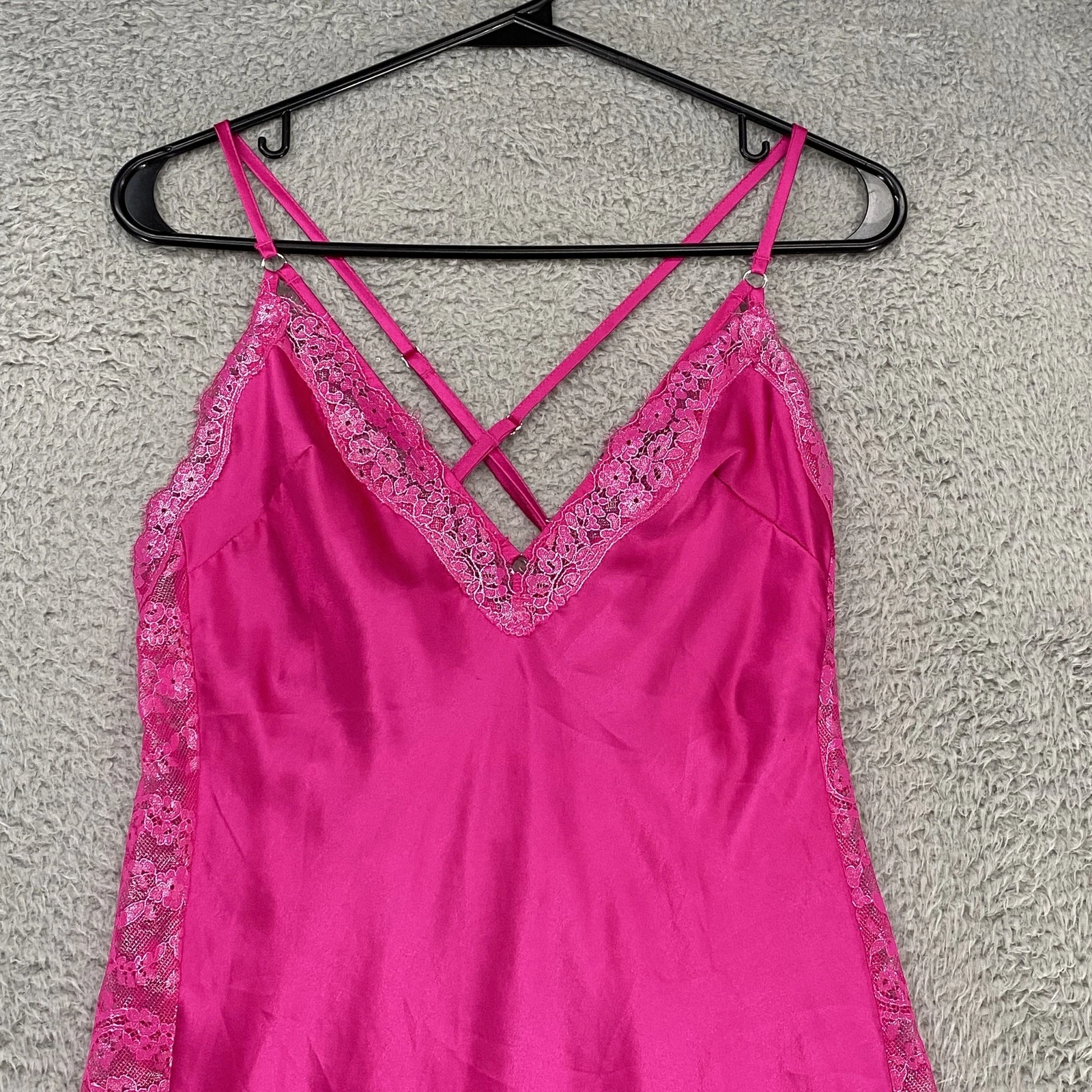 VALENTINO Victoria's Secret abito slip donna medio pizzo raso rosa caldo chemise lingerie