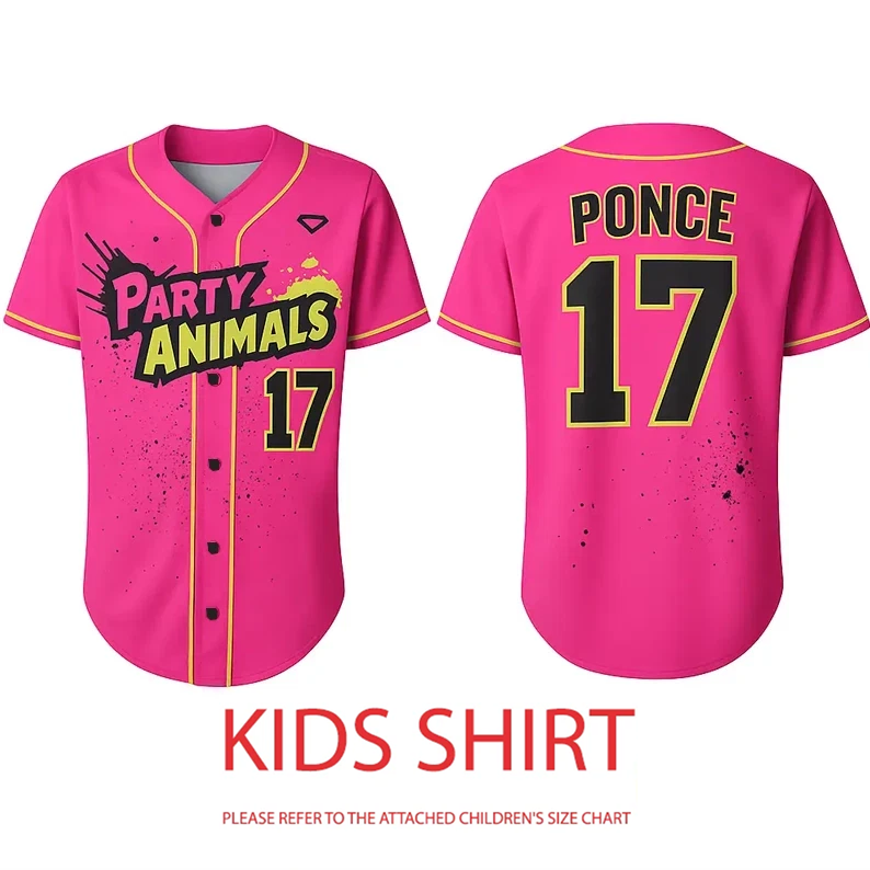 Party Animals #17 Ponce BASEBALL Jersey Savannah 3D AOP Kids Youth