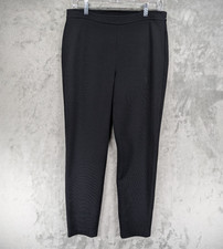St John Knit Pants Womens 8 Slim Straight Side Zip Button Back Slit Black READ