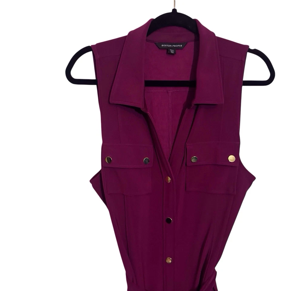 Vestido Boston Proper grande púrpura Beyond Travel con cuello y cinturón abotonado Foto 4 de 4