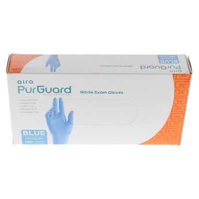 Aira 119132 PurGuard Nitrile Exam Gloves Blue Medium Latex Free 100/Bx