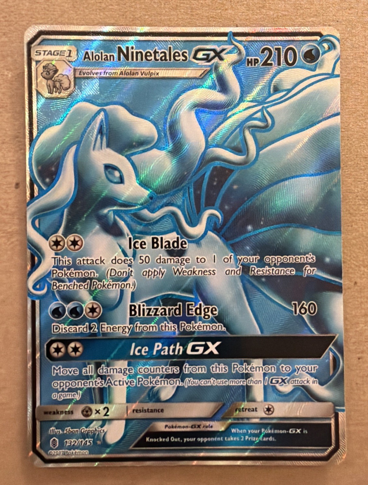 Pokémon TCG Alolan Ninetales GX Full Art Holo Card 132/145 Sm-Guardians Rising