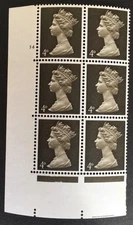 1968 Pre Decimal Machin Cylinder Block No. 14 (no dot)  SG731Eav 4d Olive Brown