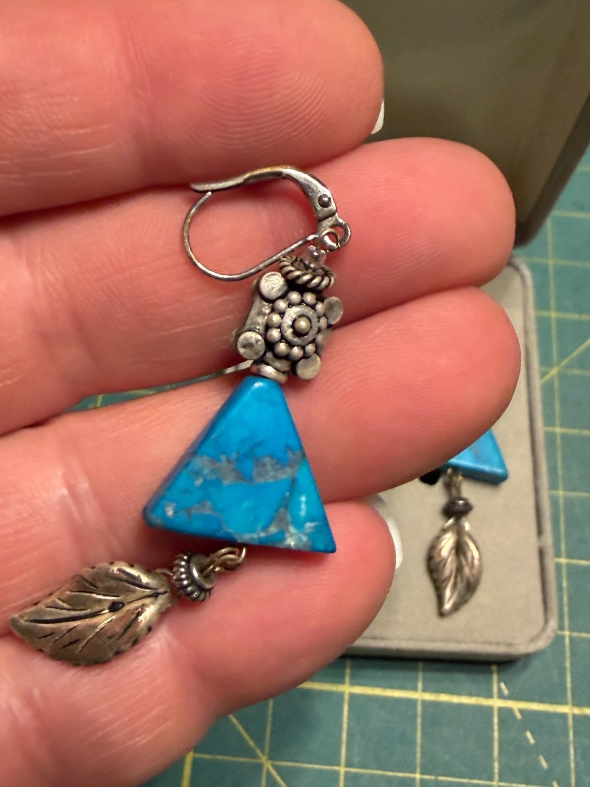 Silver Turquoise Native American Dangle  Earrings - image 2