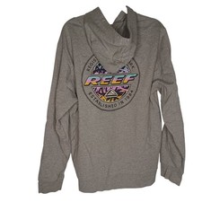 REEF Spellout Men's Fleece Pullover Graphic Print Hoodie Gray L Large