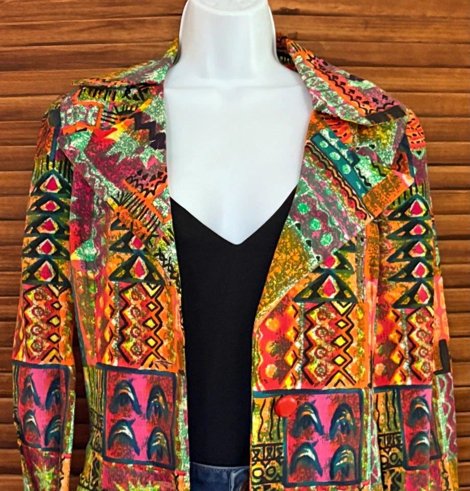 Blazer informal vintage de tela de corteza psicodélica para mujer talla M años 70 Foto 4 de 4