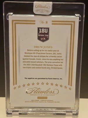 Druw Jones Panini Flawless USA baseball /15 Dual Gem 18u National