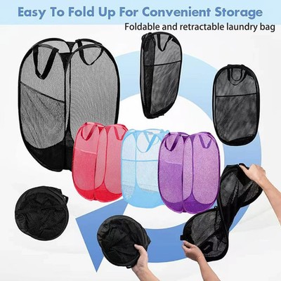 3 Pack Pop Up Mesh Laundry Hampers Foldable Storage Baskets with Handles