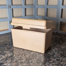 Retro 70s Plastic Recipe Index Card Holder Box Tan Empire Berol USA MADE