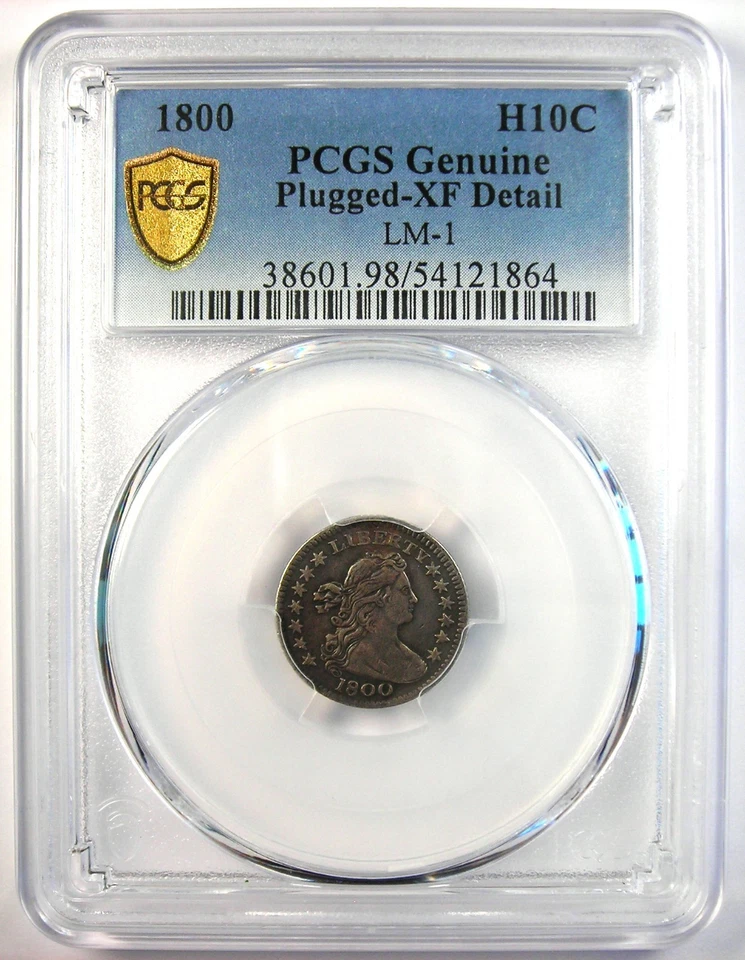 Media moneda de diez centavos busto drapeado 1800 H10C - Certificado graduación profesional detalle XF (EF) - moneda de fecha rara Foto 2 de 4