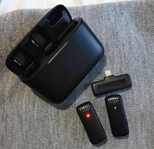 Wireless Lavalier Clip-On Microphone System Black, Charging Case, Lightning