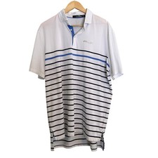 RLX Ralph Lauren Polo Shirt Mens L White Striped Performance Golf Short Sleeve