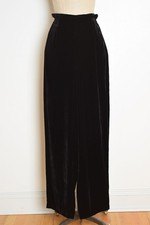 vintage 90s pants black velvet wide leg high waist rise trousers rayon silk M
