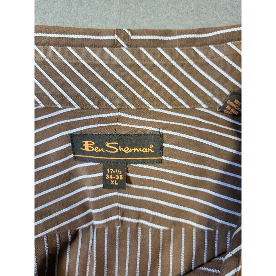 Camisa de vestir Ben Sherman abotonada ligera marrón azul para hombre talla XL Foto 3 de 4