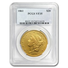 1861 $20 Liberty Gold Double Eagle VF-35 PCGS