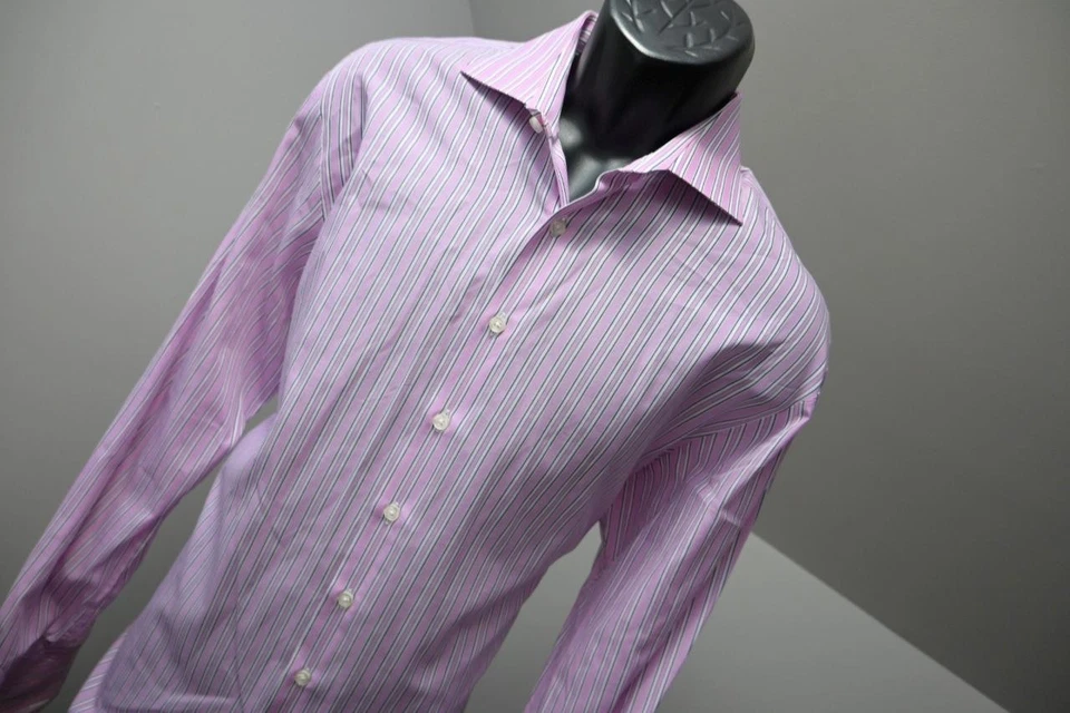 Thomas Pink Dress Shirt Slim Fit French Cuff Designer Striped Mens 16.5-36 Large - Image 4 of 4