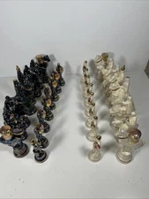 Vintage Midieval Ancient Ceramic Iridescent Sheen Complete Chess Piece Set