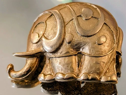 Vintage Eisenberg Rhinestone Elephant Brooch Signed Silver Tone Designer Pin